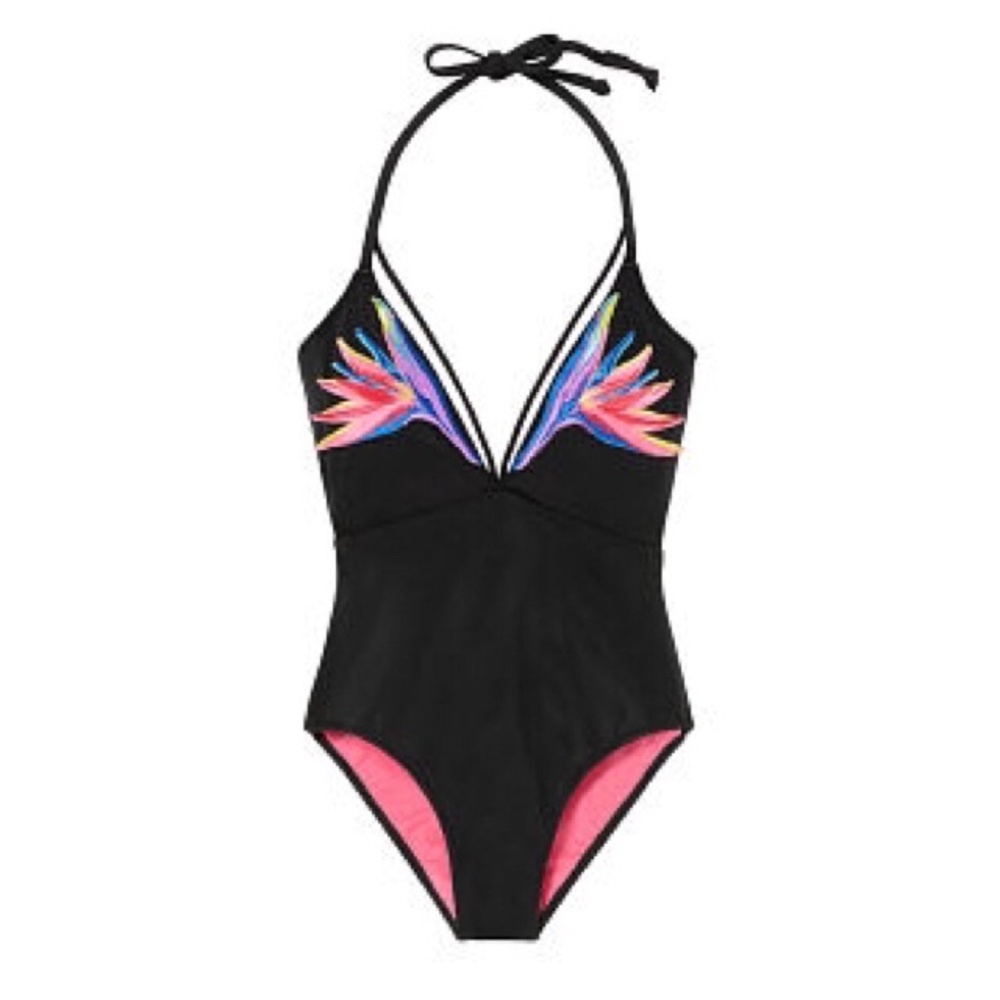 PINK Embroidered Strappy Plunge One-Piece Monokini